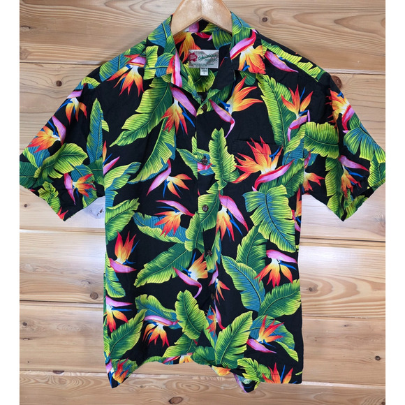 VTG Hilo Hattie Floral Bird Of Paradise Hawaiian Shirt Men Small - Picture 1 of 9